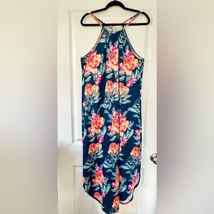 Women's Summer Casual Sleeveless Side Slit Halter Long Maxi Beach Navy Dress